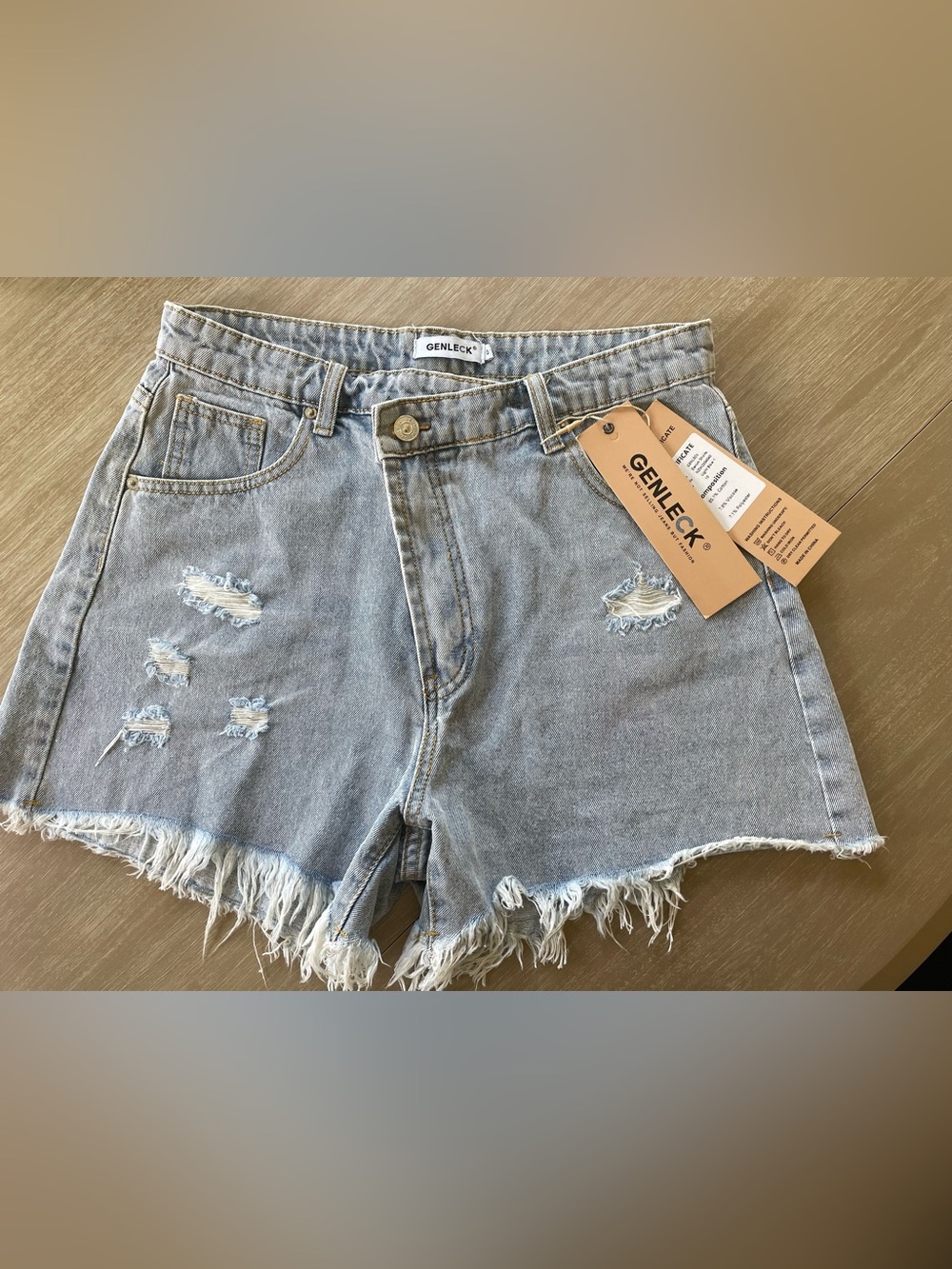 Distressed Denim Shorts Asymmetrical Zipper NWT